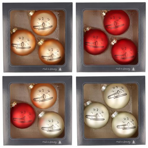 B-Ware:3er-Set Weihnachtskugeln mit Posaune-Druck, verschiedene Farben