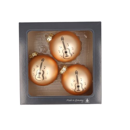 3er-Set Weihnachtskugeln mit Konzertgitarre-Druck, verschiedene Farben - Farbe: Altgold matt