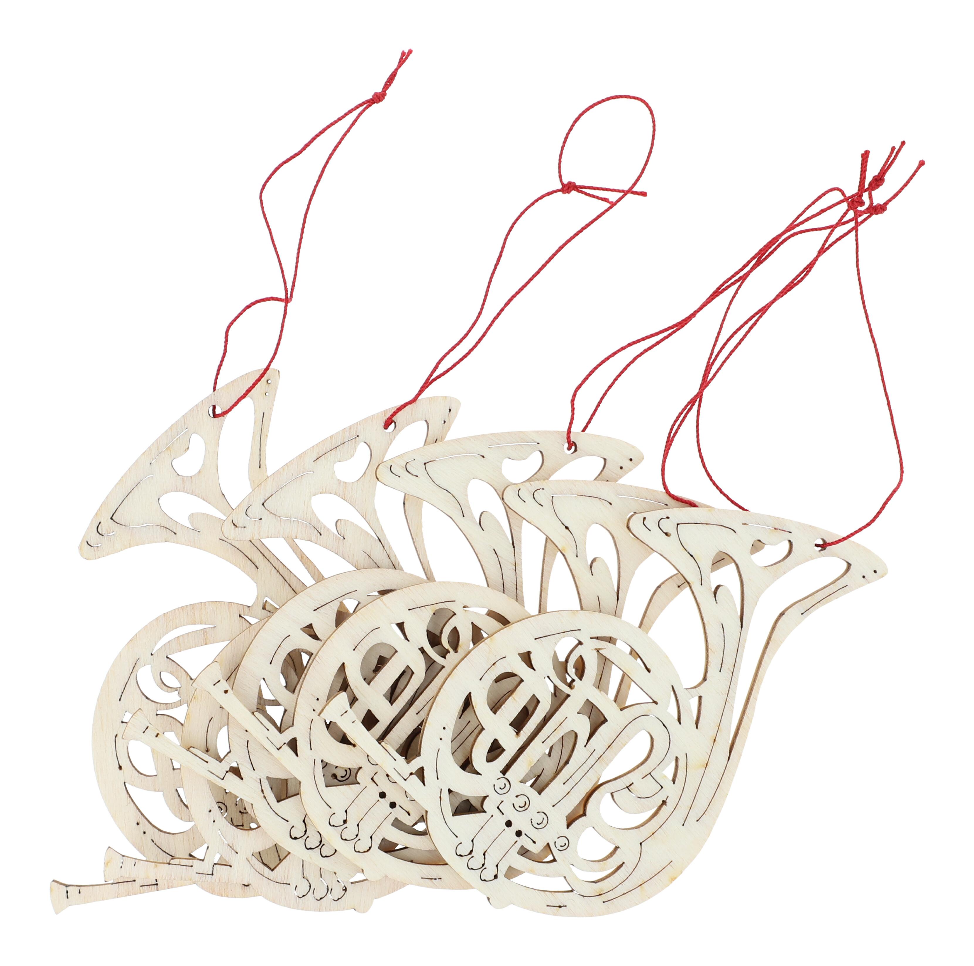 Anhänger aus Pappelholz natur - Instrumente / Design: Horn, 5 Stück pro Motiv Anhänger aus Pappelholz natur - Instrumente / Design: Horn, 5 Stück pro Motiv