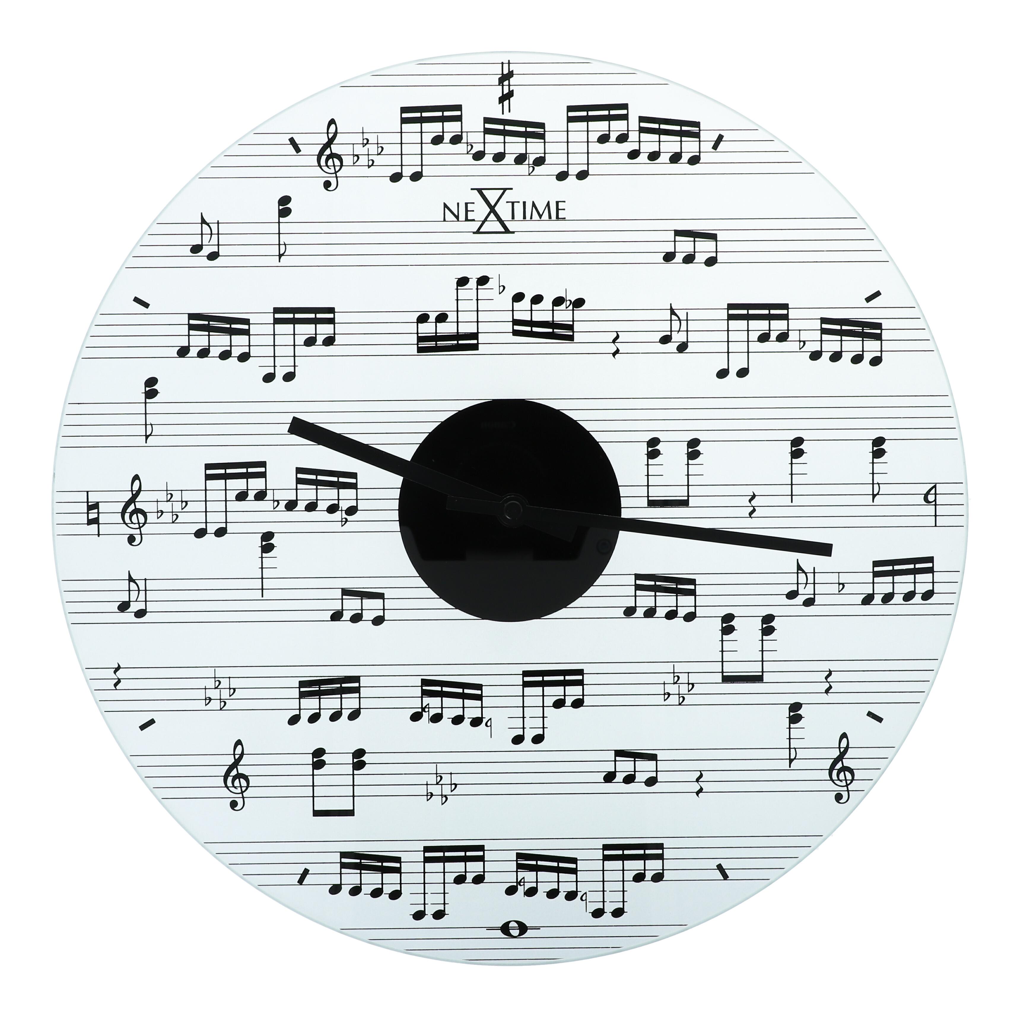 Glas- Wanduhr, Notenlinien Glas- Wanduhr, Notenlinien