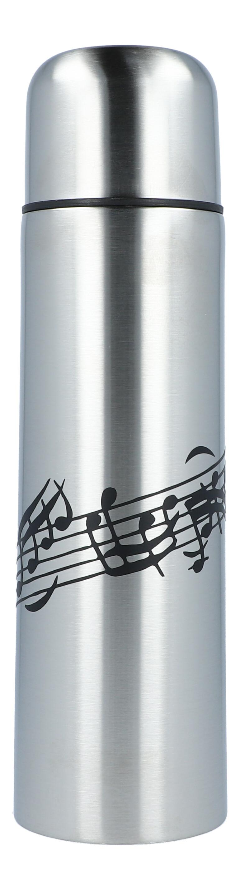 Thermoskanne mit Notenlinien-Motiv, aus Aluminium Thermoskanne mit Notenlinien-Motiv, aus Aluminium
