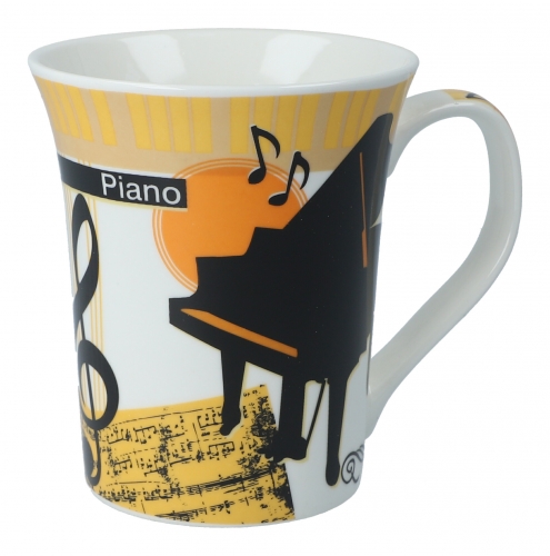 bunte Instrumenten-Kaffeebecher, Gitarren, Piano oder Violine - Design: Piano