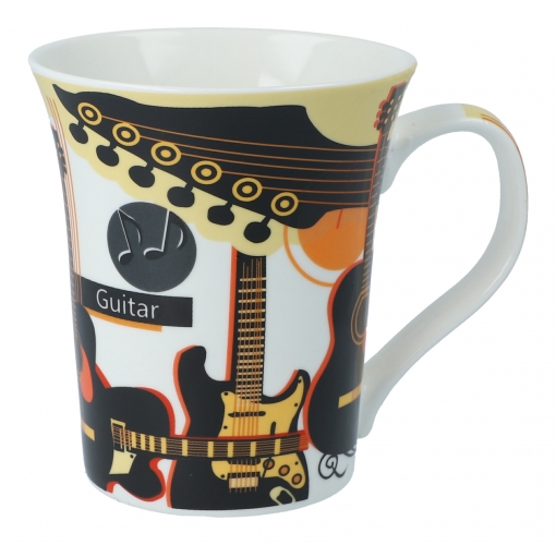 bunte Instrumenten-Kaffeebecher, Gitarren, Piano oder Violine - Design: Gitarre