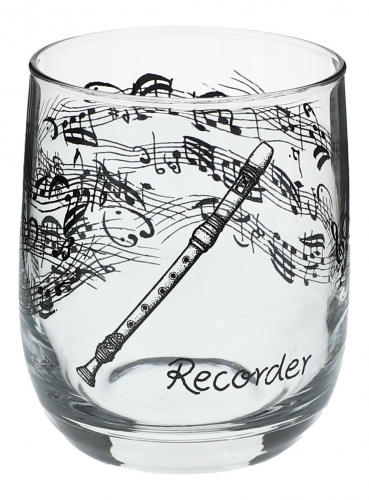 Glas mit Instrumenten und musikalischen Motiven - Instrument: Blockflte