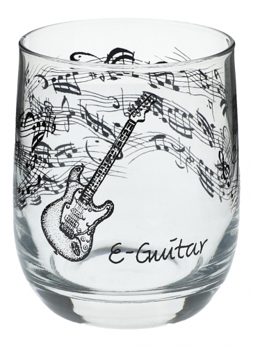 Glas mit Instrumenten und musikalischen Motiven - Instrument: E-Gitarre