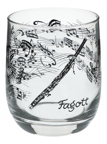 Glas mit Instrumenten und musikalischen Motiven - Instrument: Fagott