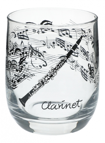 Glas mit Instrumenten und musikalischen Motiven - Instrument: Klarinette