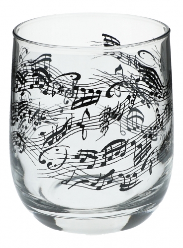 Glas mit Instrumenten und musikalischen Motiven - Instrument: Notenlinie