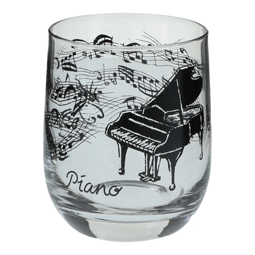 Glas mit Instrumenten und musikalischen Motiven - Instrument: Piano