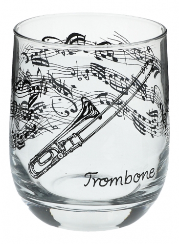 Glas mit Instrumenten und musikalischen Motiven - Instrument: Posaune