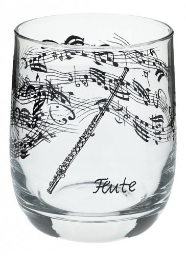 Glas mit Instrumenten und musikalischen Motiven - Instrument: Querflte