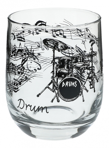 Glas mit Instrumenten und musikalischen Motiven - Instrument: Schlagzeug