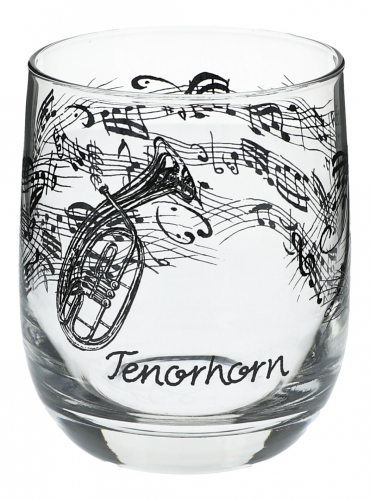 Glas mit Instrumenten und musikalischen Motiven - Instrument: Tenorhorn