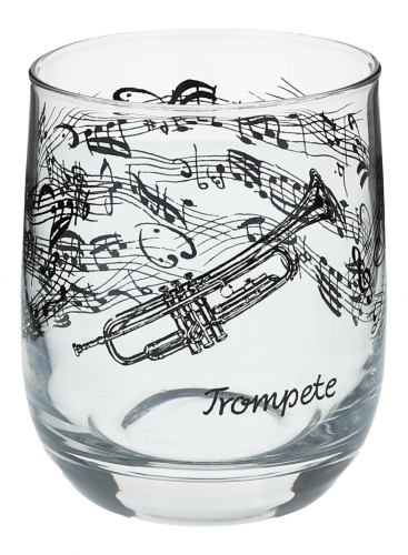 Glas mit Instrumenten und musikalischen Motiven - Instrument: Trompete