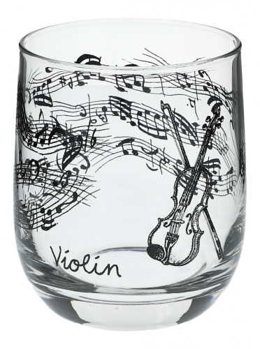 Glas mit Instrumenten und musikalischen Motiven - Instrument: Violine