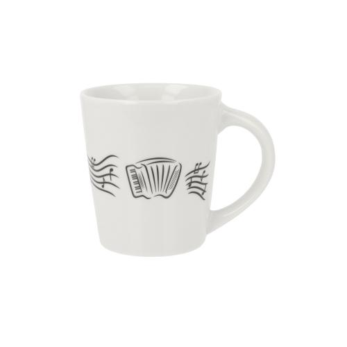 Musik-Henkelbecher mit Notenlinien und diversen Instrumenten - Motiv: Akkordeon