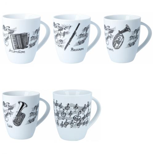 Henkelbecher bedruckt mit diversen Instrumenten und musikalischen Motiven