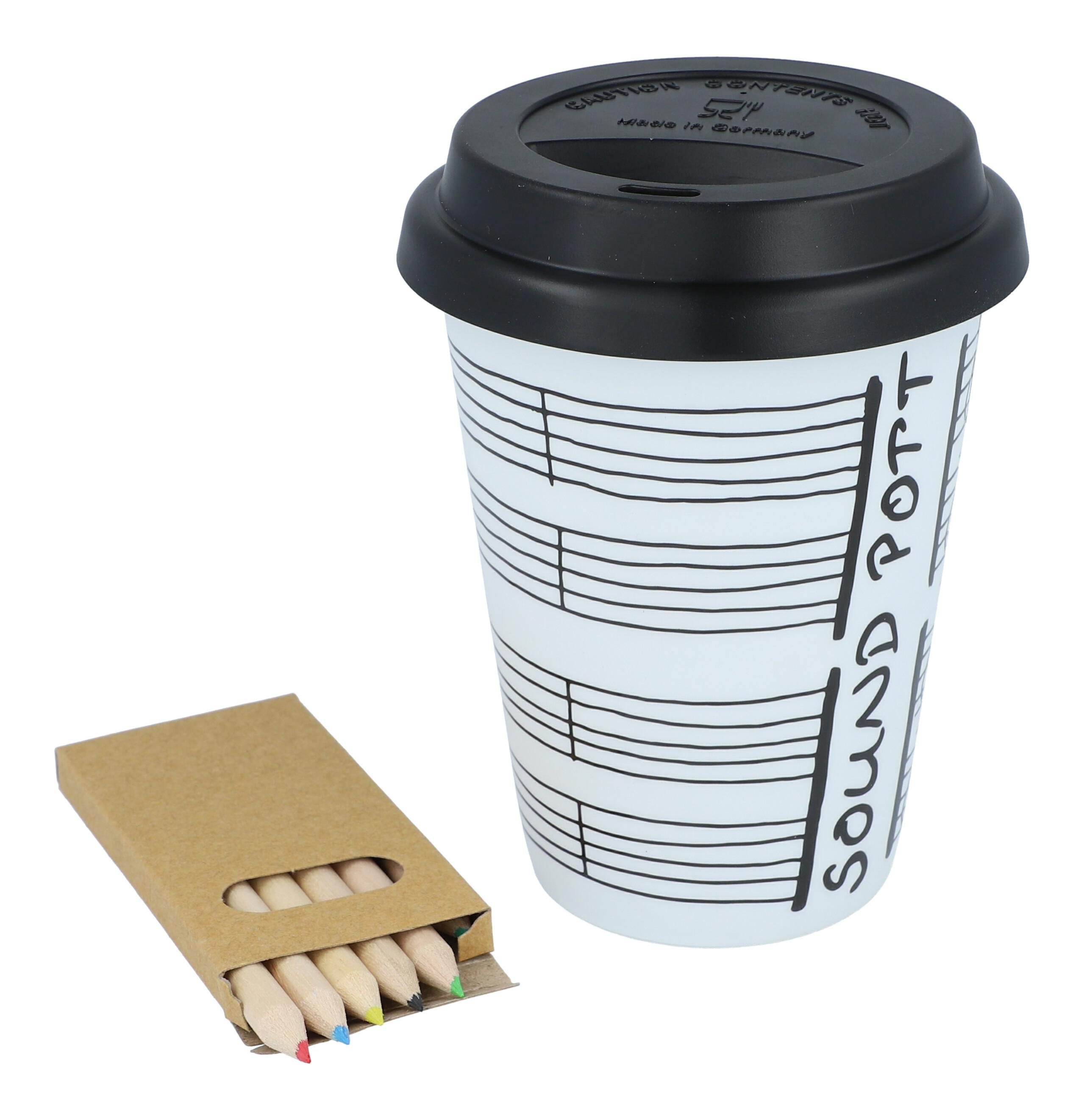 Sound Pott, Coffee-to-Go-Becher mit Notenzeilen zum selbst bemalen
