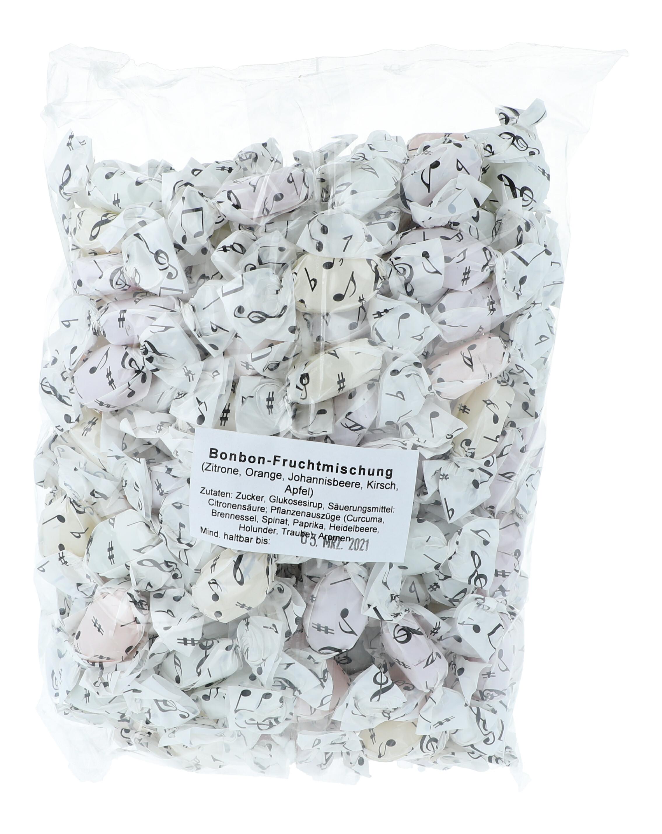 Bonbon-Fruchtmischung mit Notendruck, 1 kg-Beutel Bonbon-Fruchtmischung mit Notendruck, 1 kg-Beutel