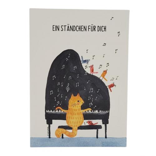 Postkarte Ein Ständchen für Dich (Katze am Flügel)