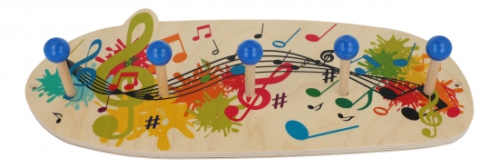 Musikalische Kinder-Garderobe aus Holz mit 5 Haken, Noten