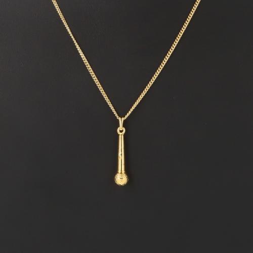 Mikrofon-Anh�nger, mit Kette, versilbert oder vergoldet - Ausf�hrung: vergoldet