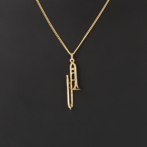 Posaune-Anh�nger, mit Kette, versilbert oder vergoldet, Blasmusik - Ausf�hrung: vergoldet