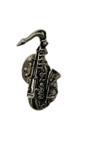 Saxophon Pin, versilbert, matt