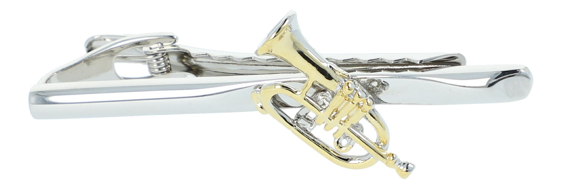 Krawattenklammer, Träger silberplated, Flügelhorn goldplated Krawattenklammer, Träger silberplated, Flügelhorn goldplated
