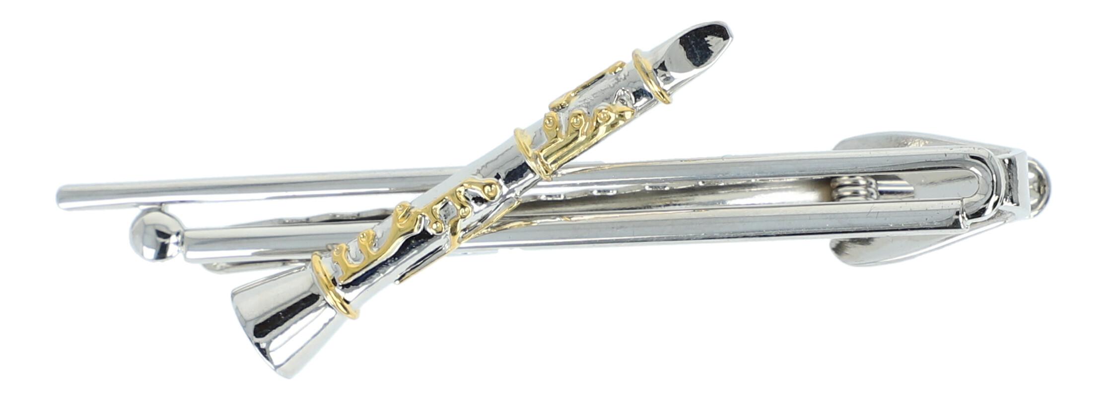 Krawattenklammer, Träger silberplated, Klarinette goldplated Krawattenklammer, Träger silberplated, Klarinette goldplated