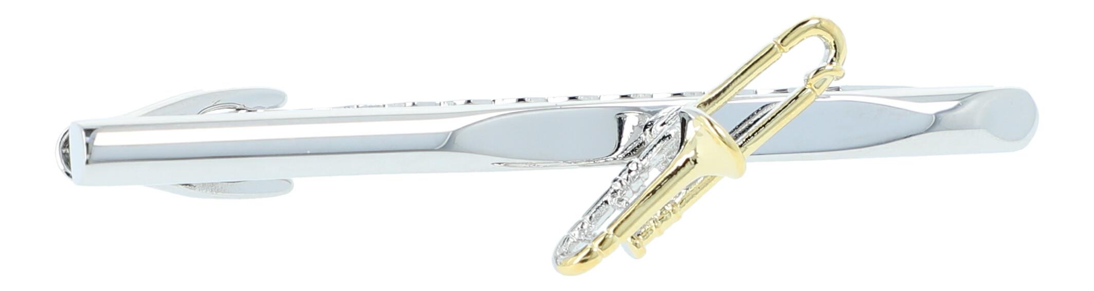 Krawattenklammer, Träger silberplated, Posaune goldplated Krawattenklammer, Träger silberplated, Posaune goldplated