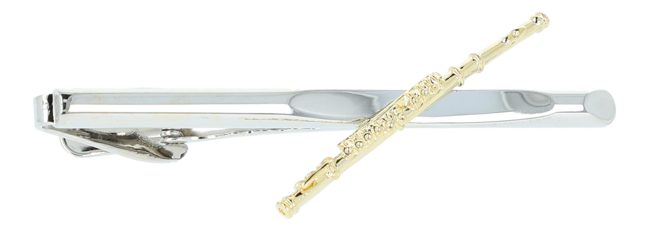 Krawattenklammer, Träger silberplated, Querflöte goldplated Krawattenklammer, Träger silberplated, Querflöte goldplated