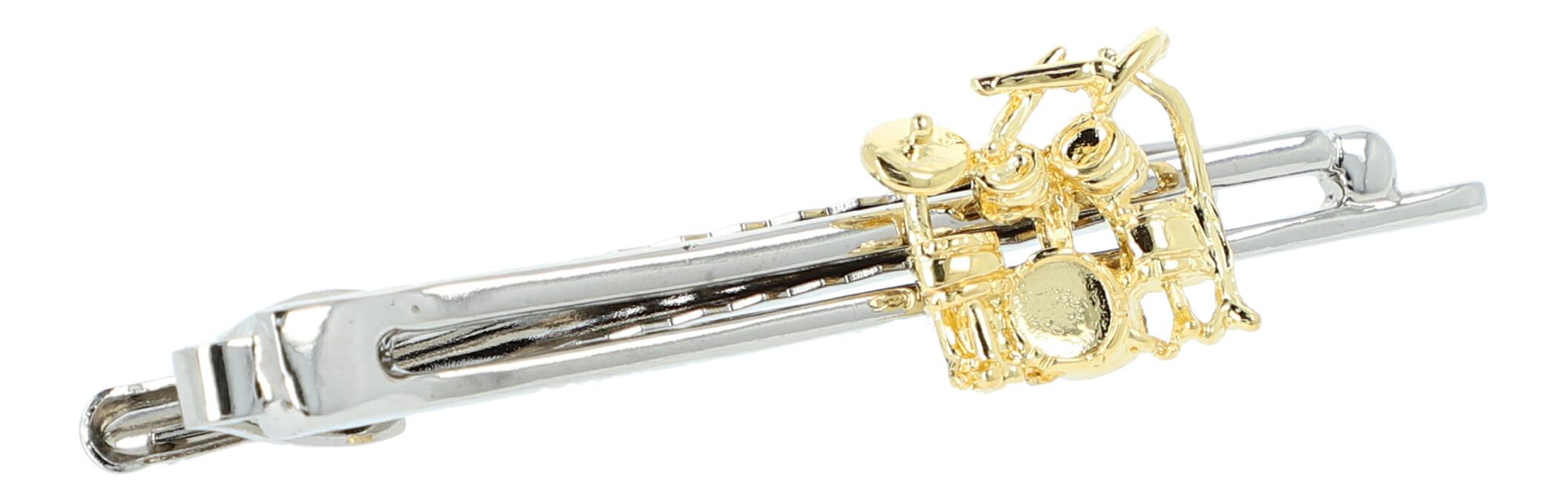 Krawattenklammer, Träger silberplated, Schlagzeug goldplated Krawattenklammer, Träger silberplated, Schlagzeug goldplated