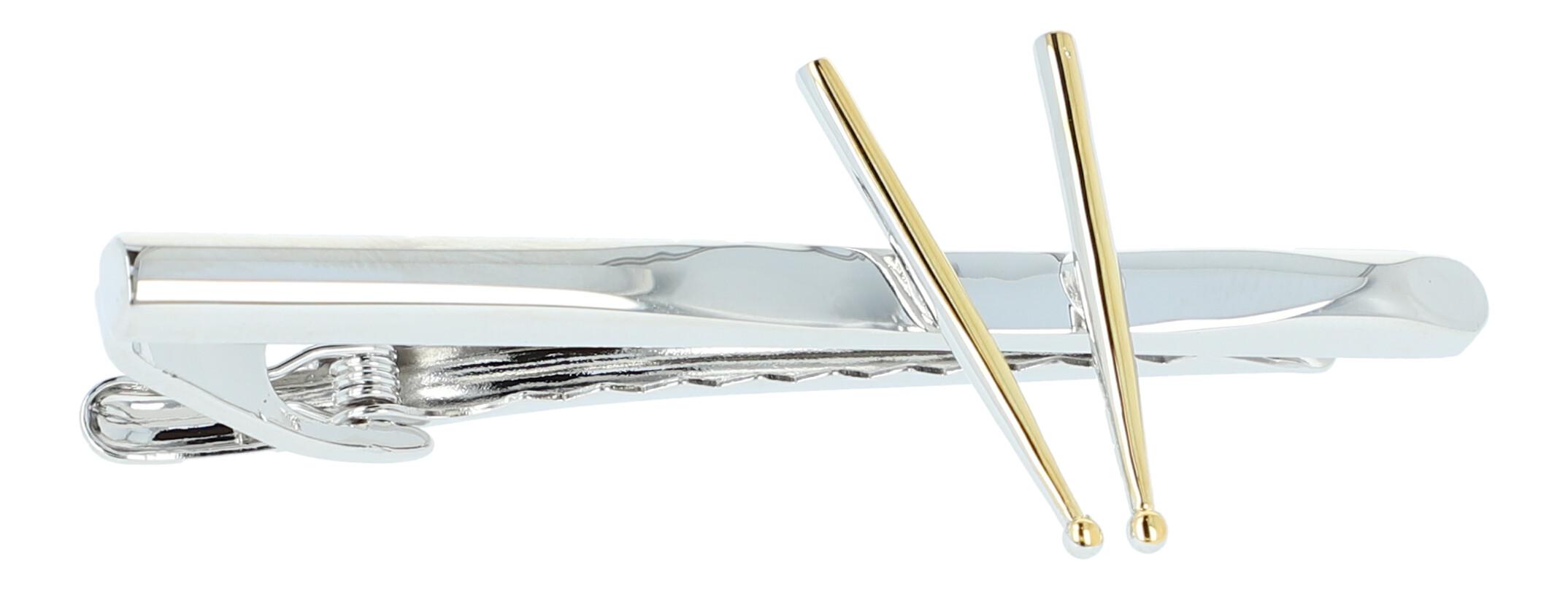 Krawattenklammer, Träger silberplated, Drumsticks goldplated Krawattenklammer, Träger silberplated, Drumsticks goldplated
