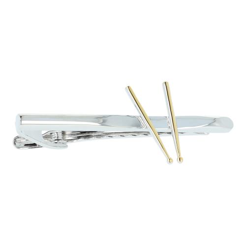 silberne Krawattenklammer mit goldenen Drumsticks, Stick, Schl�gel 