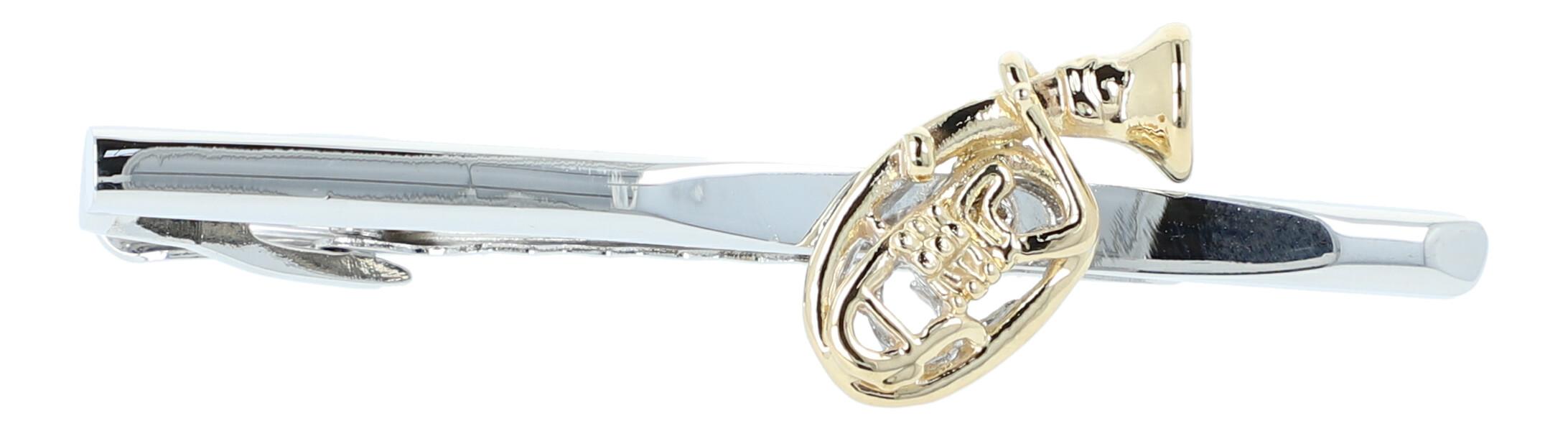 silberne Krawattenklammer mit goldenem Tenorhorn 