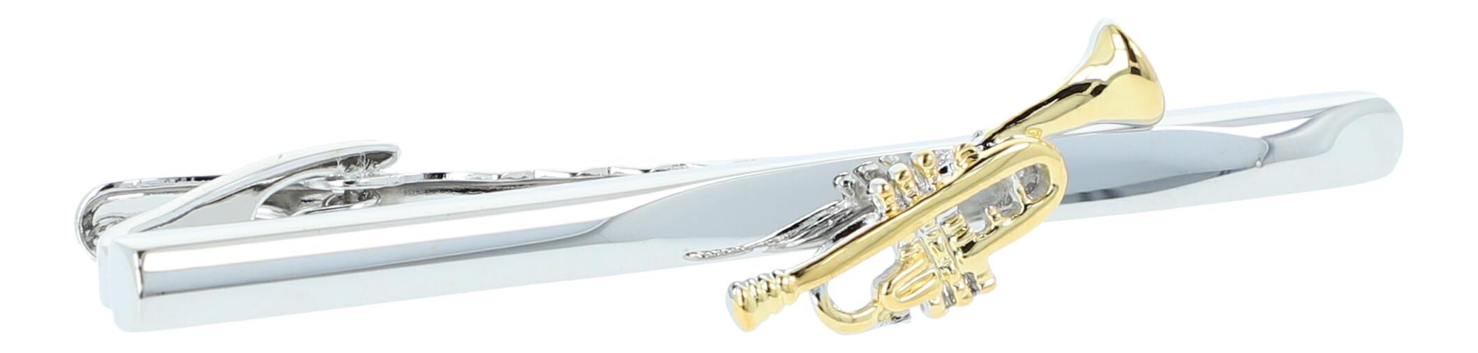 silberne Krawattenklammer mit goldener Trompete 