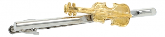silberne Krawattenklammer mit goldenem Cello