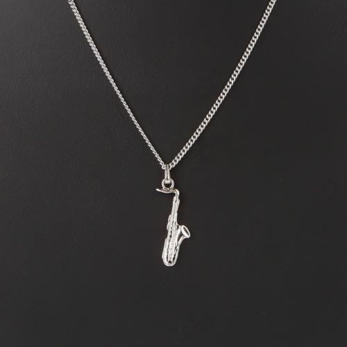 Saxophon-Anhnger, mit Kette, versilbert 