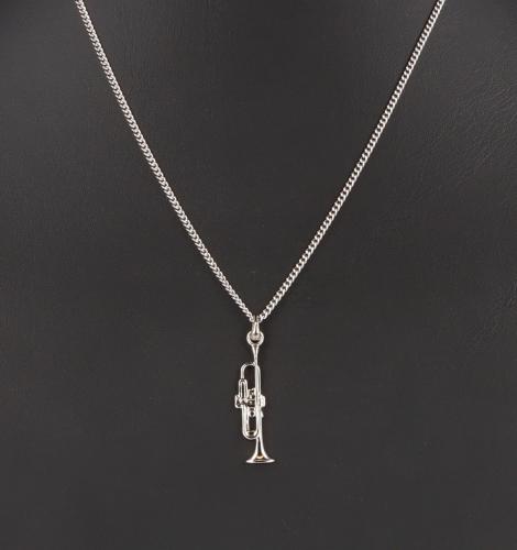 Trompete-Anh�nger, mit Kette, versilbert oder vergoldet - Ausf�hrung: versilbert