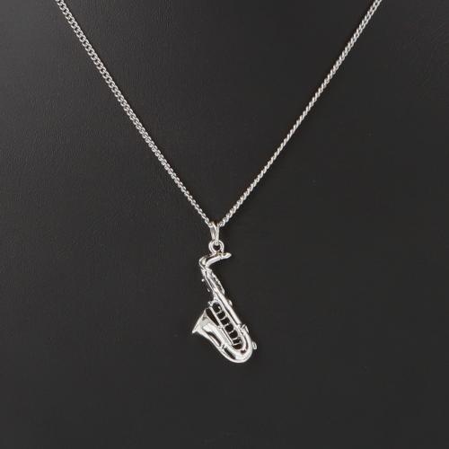 Saxophon-Anhnger, mit Kette, versilbert 
