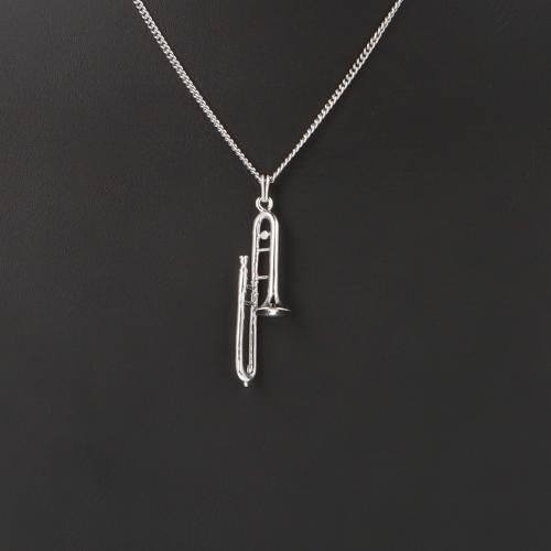 Posaune-Anh�nger, mit Kette, versilbert oder vergoldet, Blasmusik - Ausf�hrung: versilbert