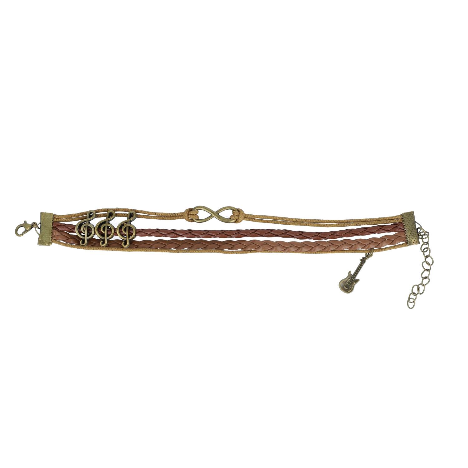 Armband Modeschmuck, camel, Armband Violinschlüssel, geflochtenes PU Band, Armband Modeschmuck, camel, Armband Violinschlüssel, geflochtenes PU Band,