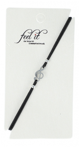 Armband mit Edelstahl-Violinschlüssel - Farbe: silber - Ausführung Armband: schwarz