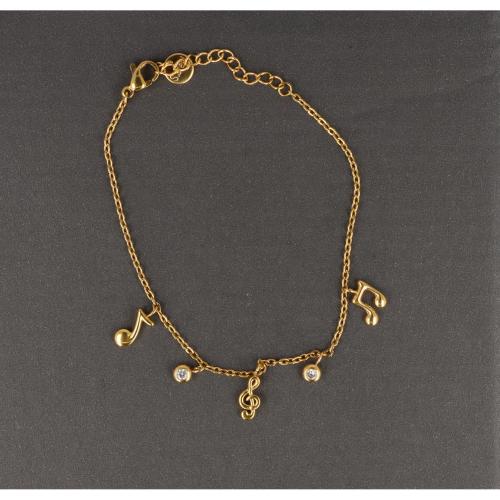 Armband aus Edelstahl mit Noten und Violinschl�ssel-Anh�ngern - Farbe: gold