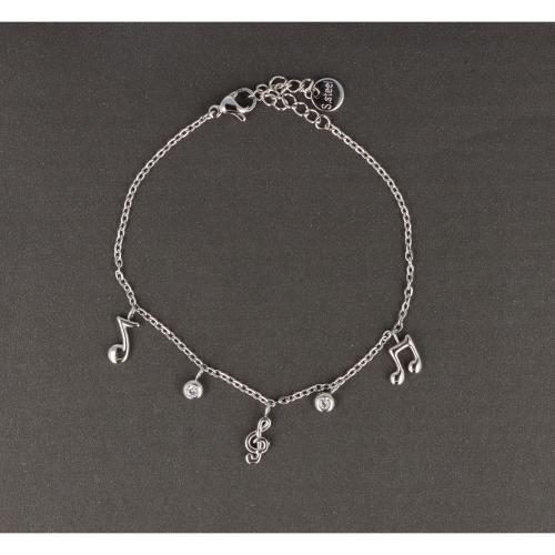 Armband aus Edelstahl mit Noten und Violinschlssel-Anhngern - Farbe: silber