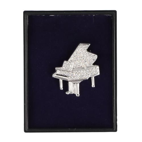 Brosche Piano mit Schmucksteinen in Geschenkbox, Farbe silber 