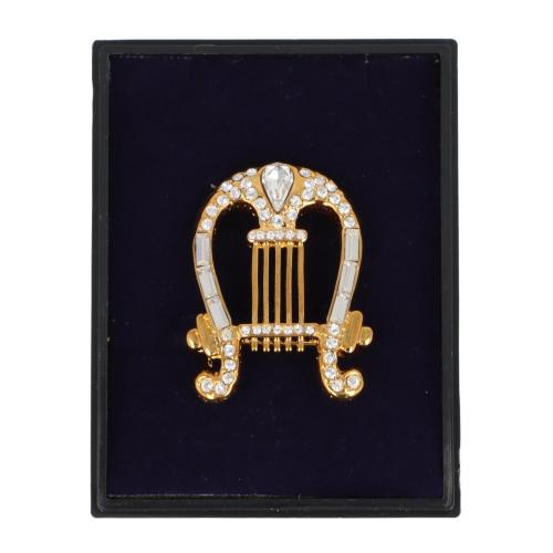 Brosche Lyra mit Schmucksteinen in Geschenkbox, Farbe gold