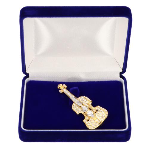 Brosche Violine mit Schmucksteinen in Geschenkbox, Farbe gold 