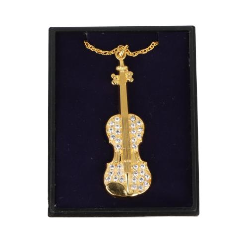 Anhnger Violine mit Schmucksteinen und Kette in Geschenkbox, Farbe gold 